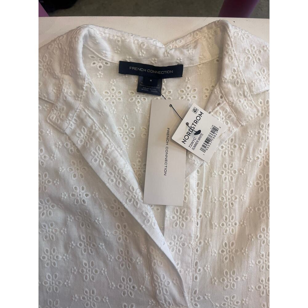 French Connection Summer White Eyelet Short Sleeved Oversized Tunic Top Sz 2 NWT - Picture 7 of 13